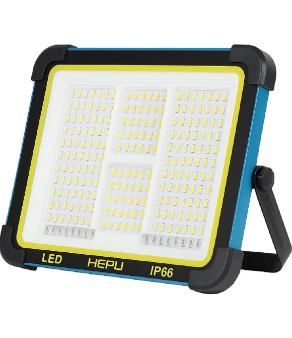 چراغ کار LED شارژی و خورشیدی HEPU مدل HP-L34 توان 150 وات با 336 لامپ LED و پایه مغناطیسی